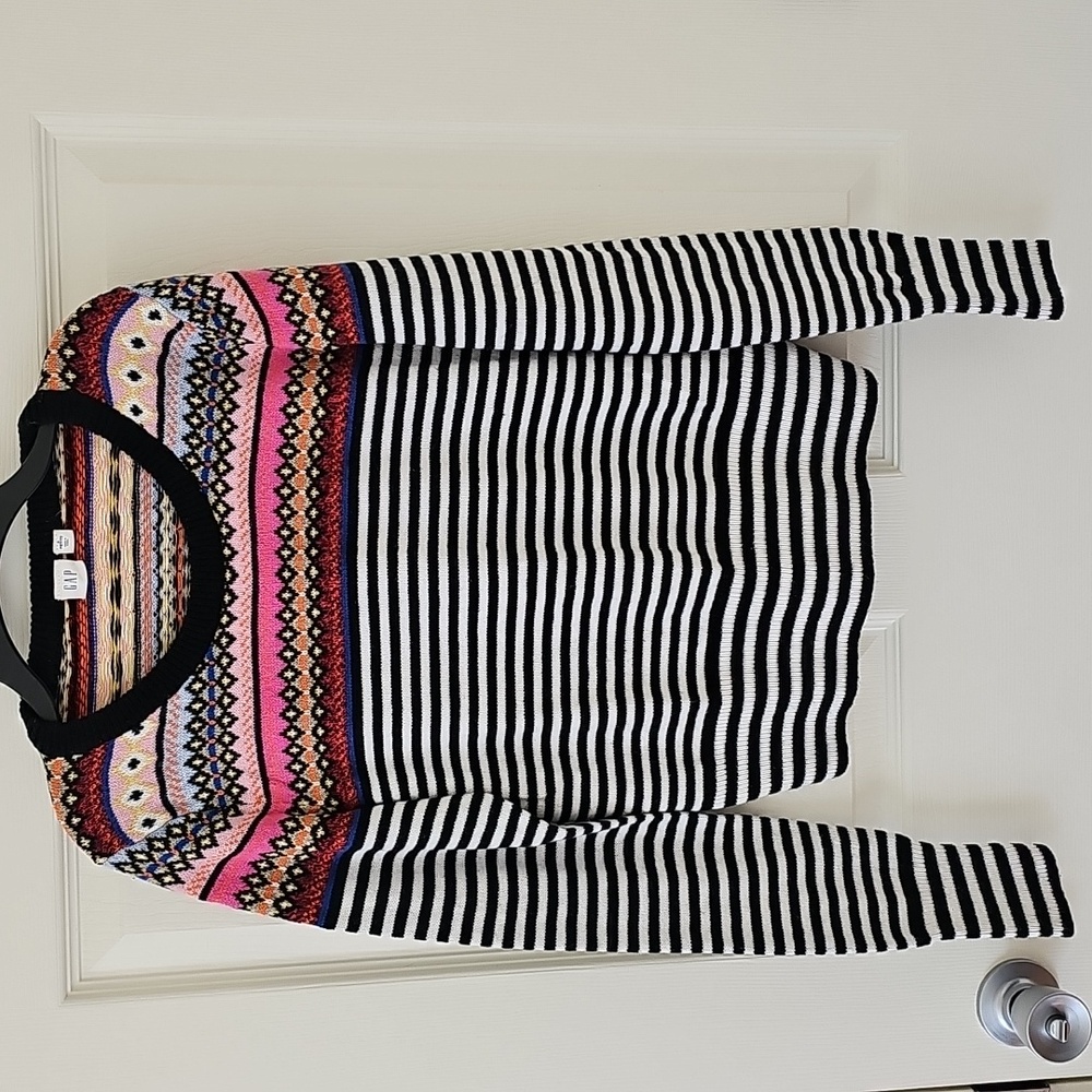 GAP Crazy Fairisle w/ Black & White Stripes Sweater